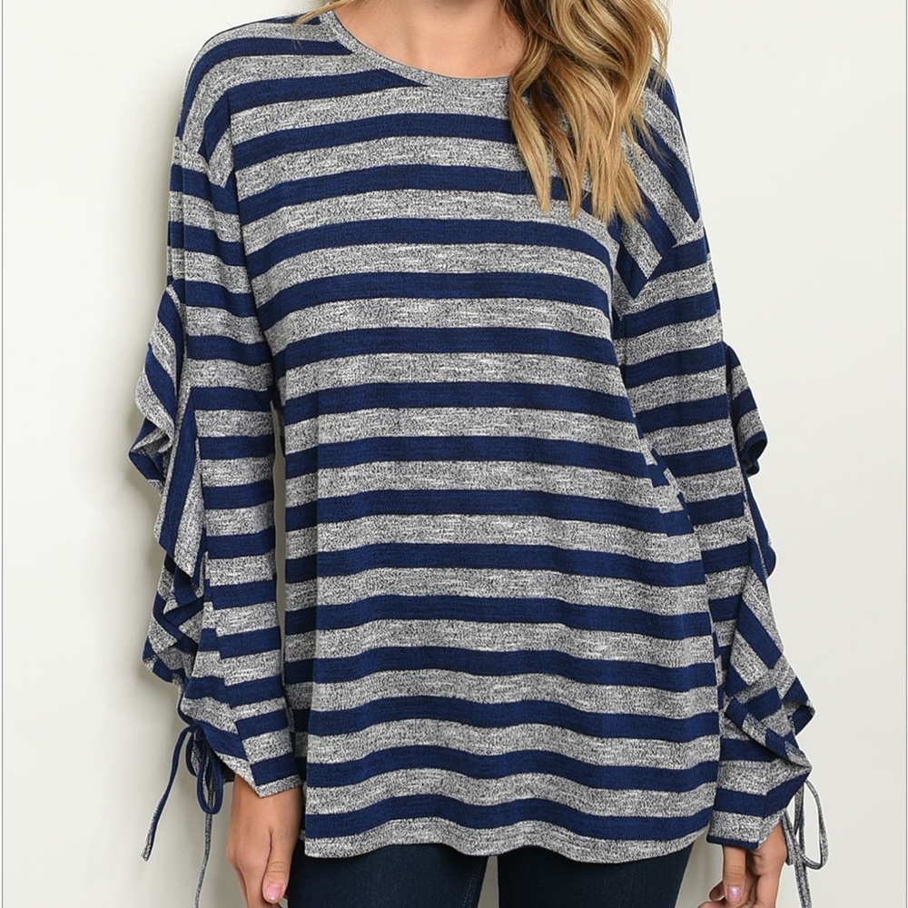 Navy Gray Striped Top
